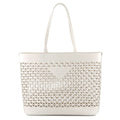 PRADA Perforated Triangle Logo Tote Bag White1BG503 Leather