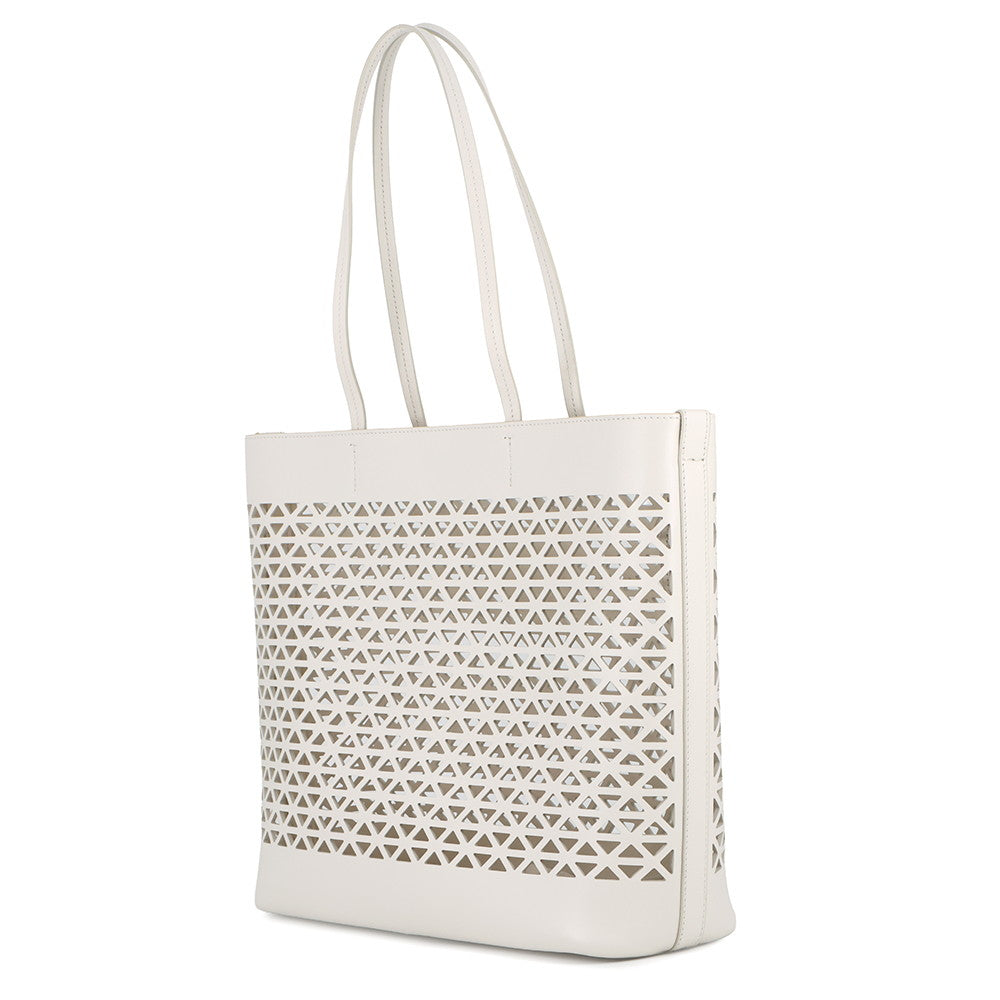 PRADA Perforated Triangle Logo Tote Bag White1BG503 Leather
