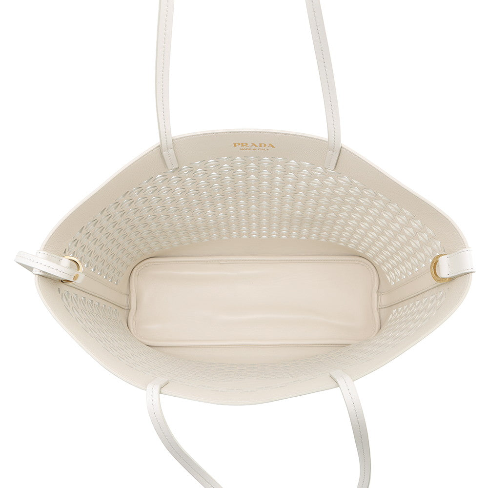 PRADA Perforated Triangle Logo Tote Bag White1BG503 Leather
