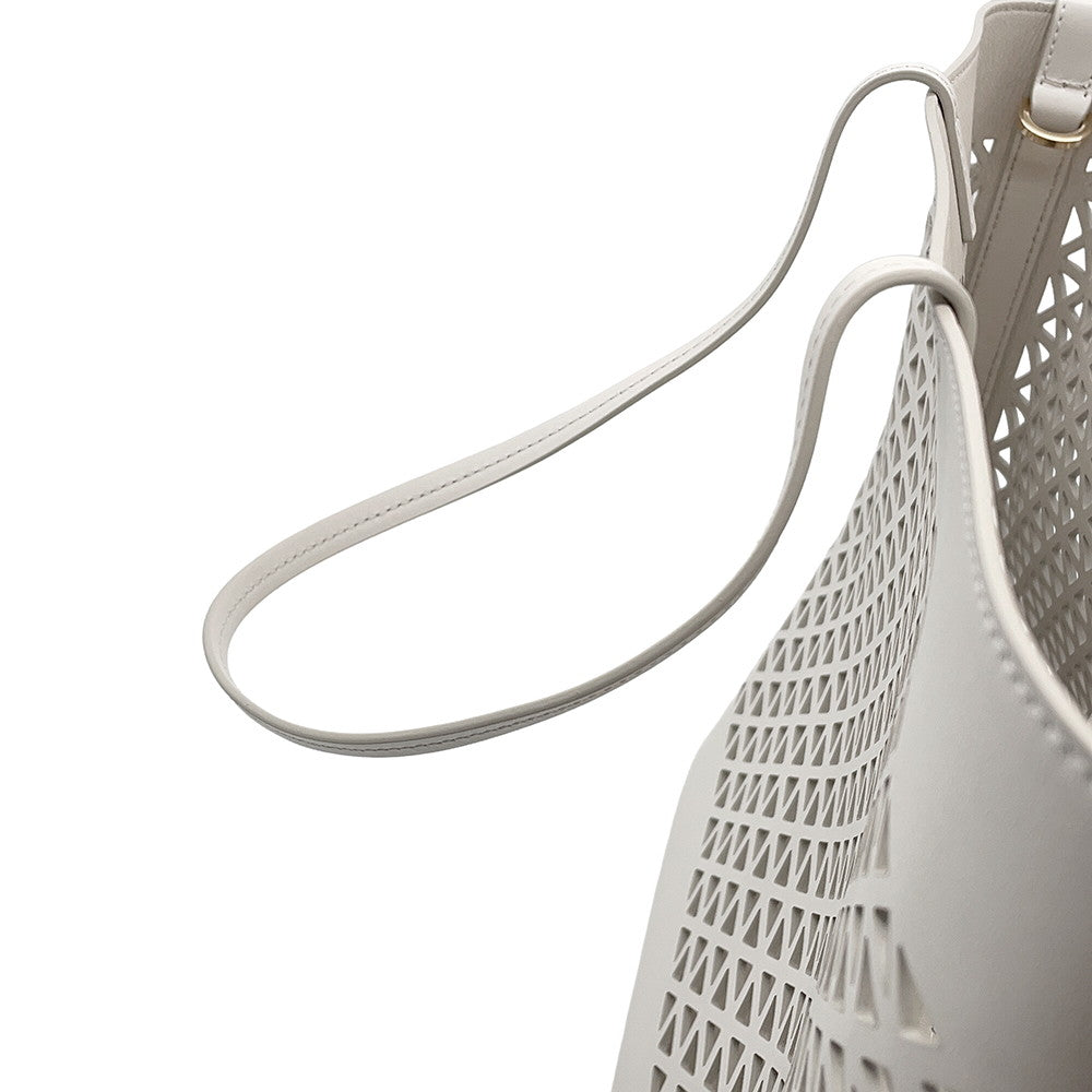 PRADA Perforated Triangle Logo Tote Bag White1BG503 Leather
