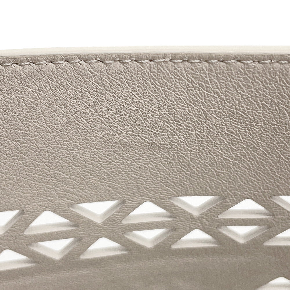 PRADA Perforated Triangle Logo Tote Bag White1BG503 Leather