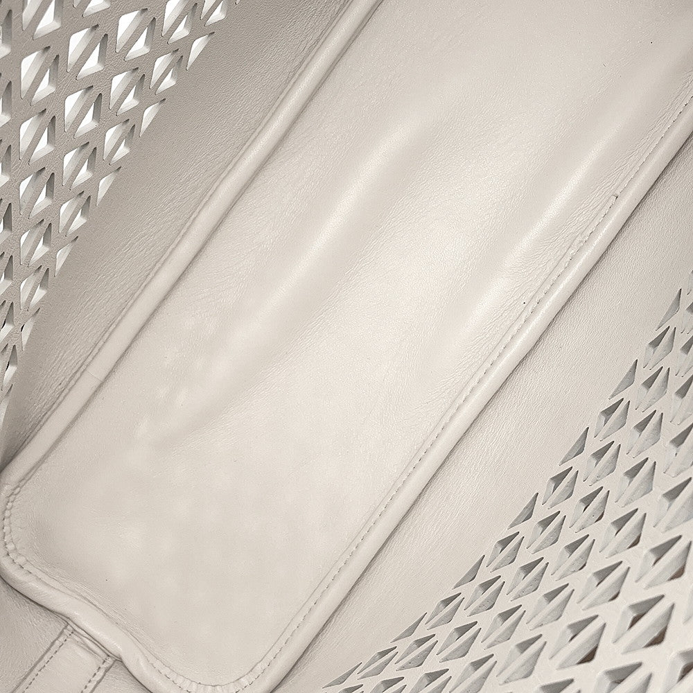 PRADA Perforated Triangle Logo Tote Bag White1BG503 Leather