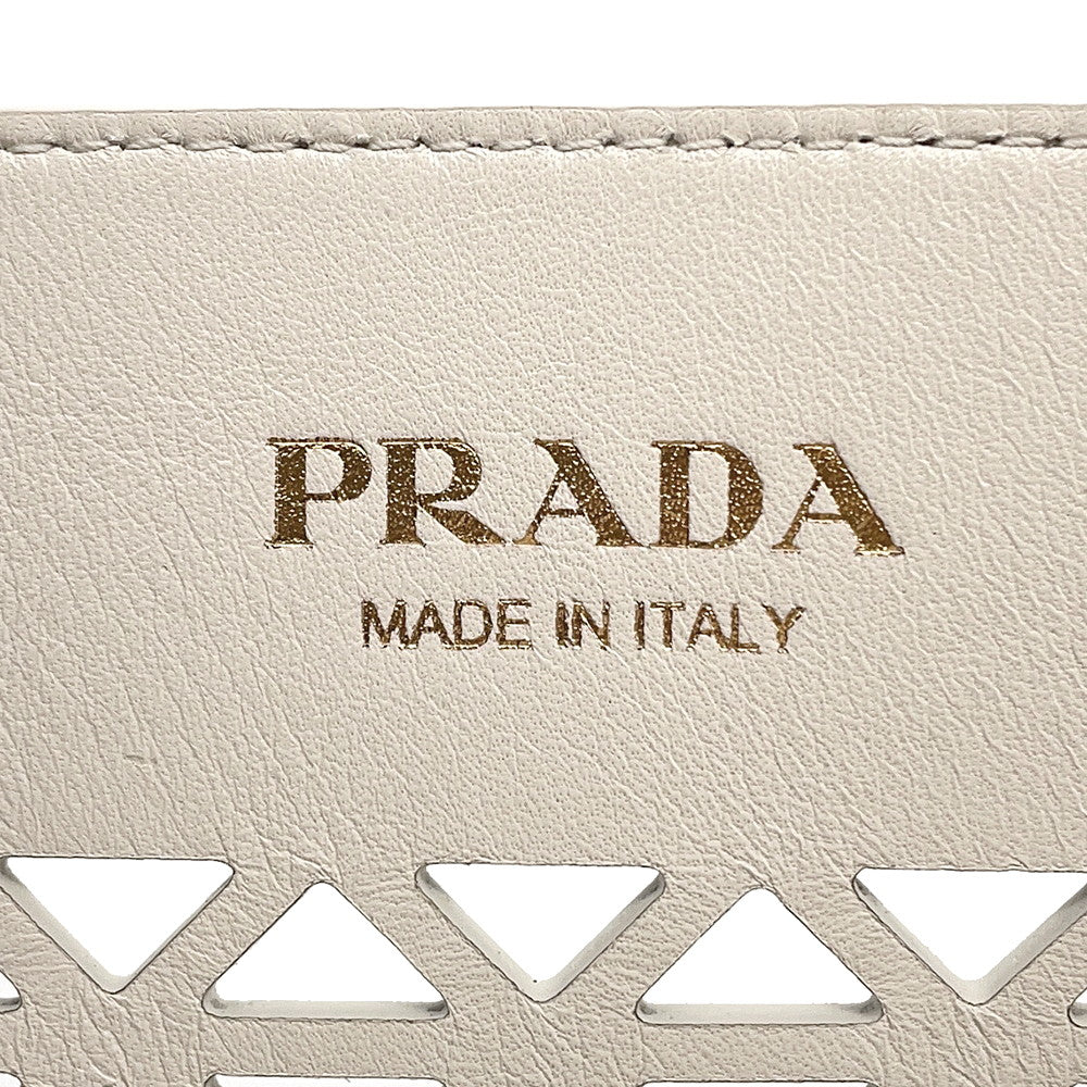 PRADA Perforated Triangle Logo Tote Bag White1BG503 Leather