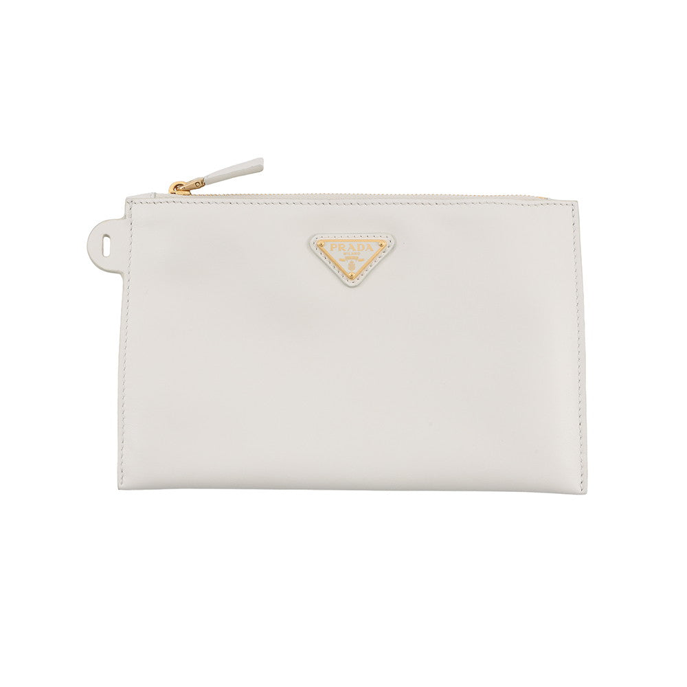 PRADA Perforated Triangle Logo Tote Bag White1BG503 Leather