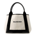 BALENCIAGA Navy Cabas Tote Bag White/Black339933 Canvas Leather Size S