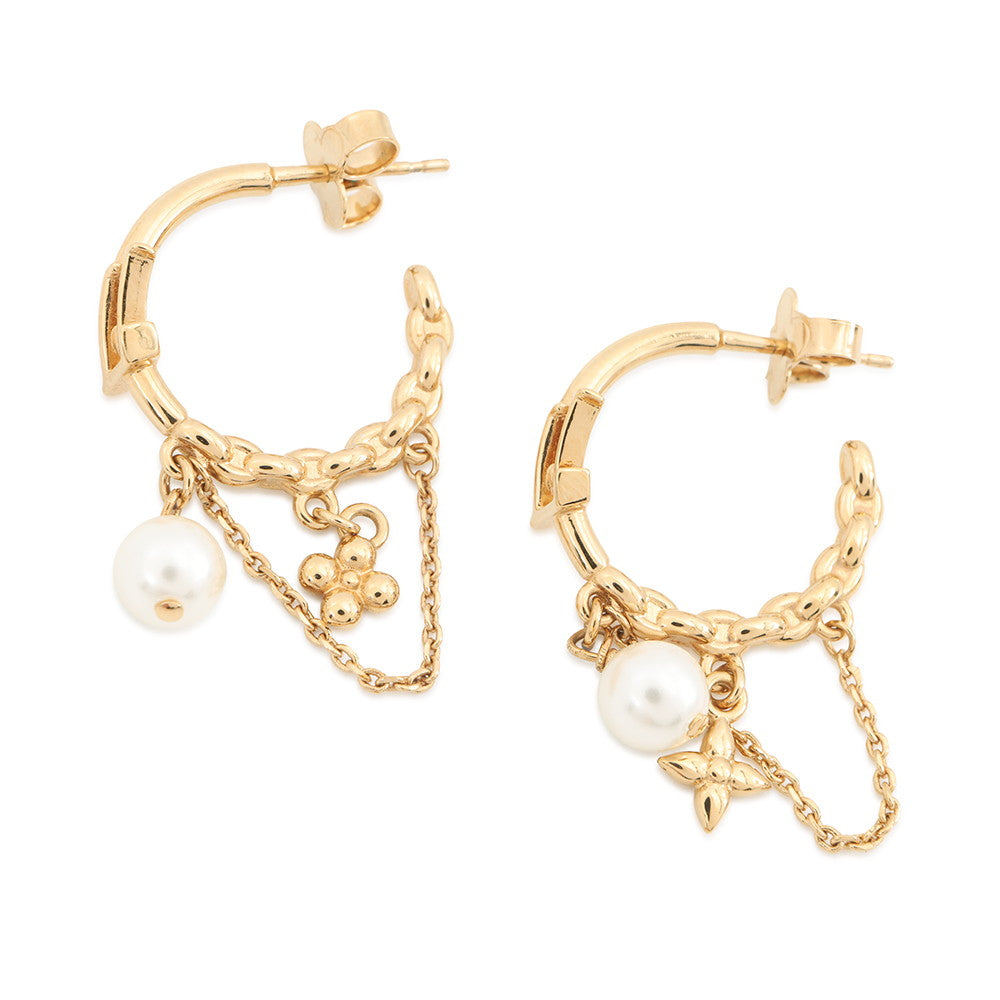 LOUIS VUITTON Blooming Pearl Earrings GoldM02819 Metal