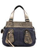 Navy Denim Silver Leather Logo Tote Bag