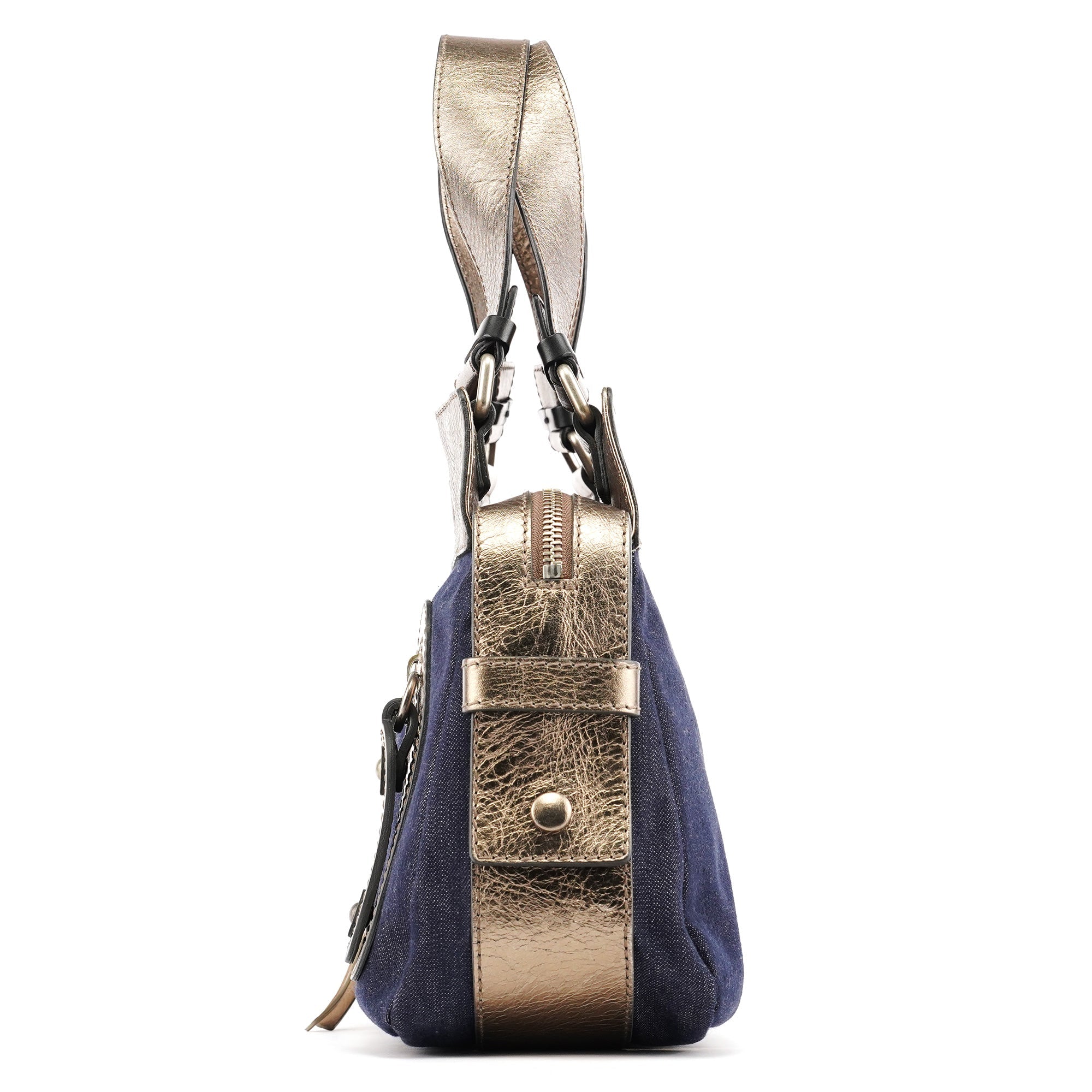 Navy Denim Silver Leather Logo Tote Bag