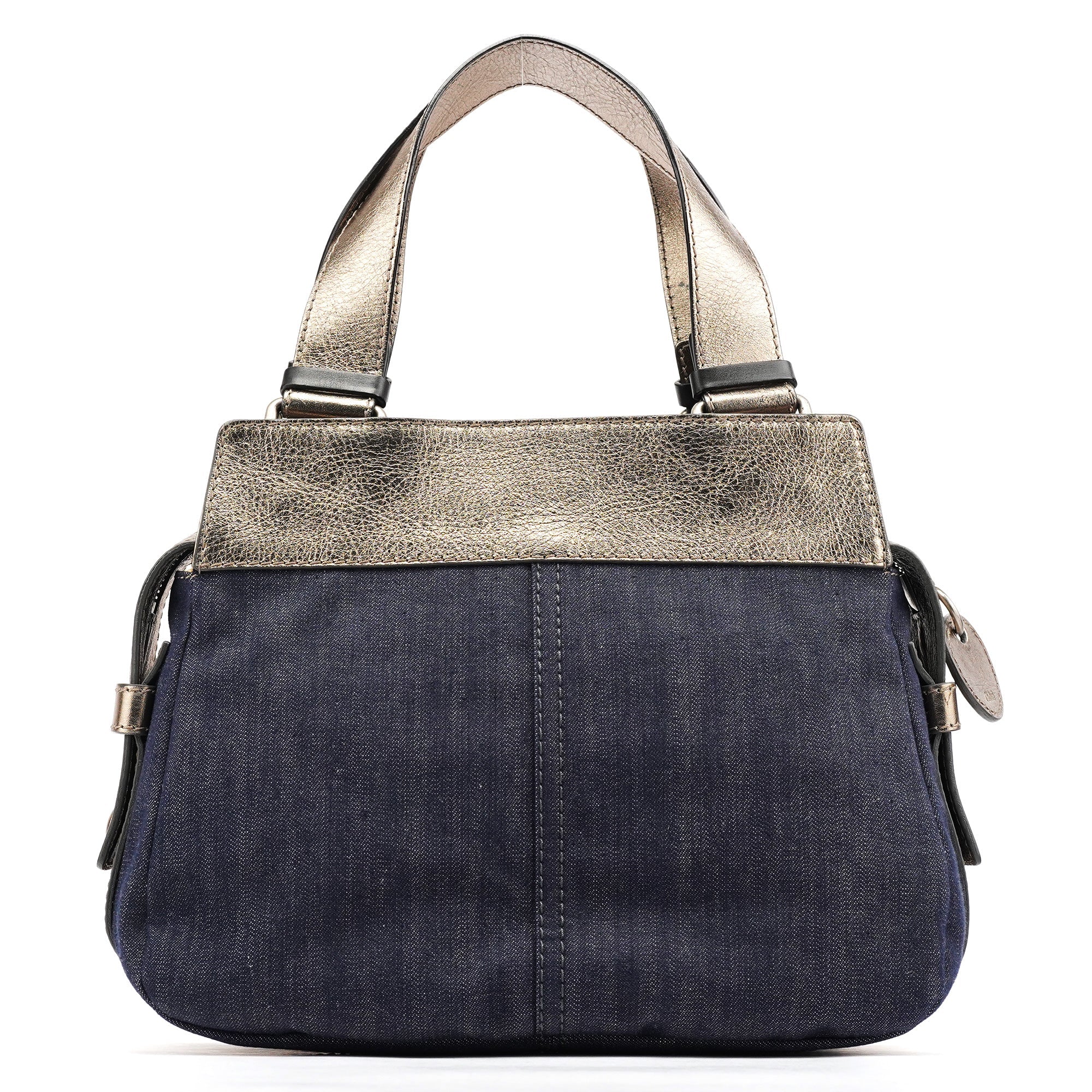 Navy Denim Silver Leather Logo Tote Bag