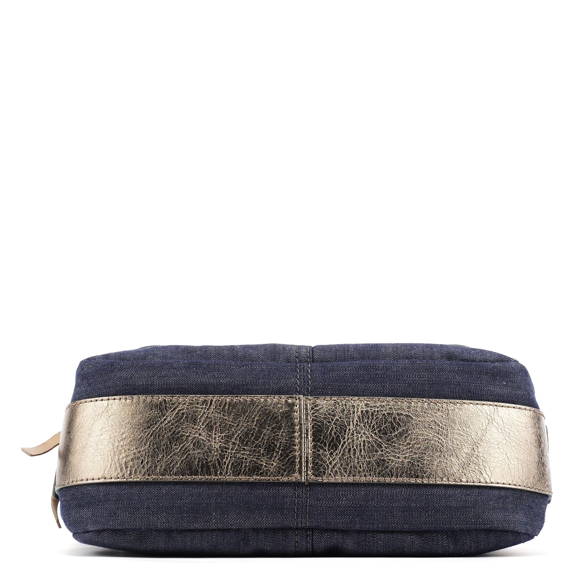 Navy Denim Silver Leather Logo Tote Bag
