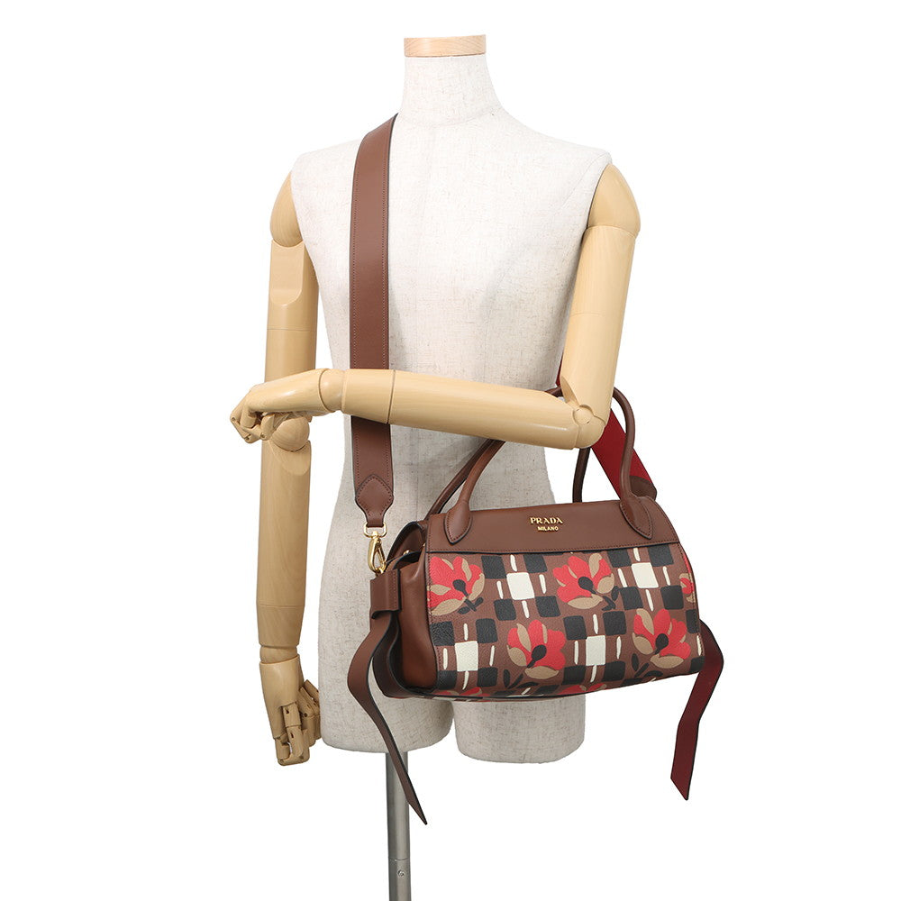 PRADA Bowling 2-way Handbag Brown/Multicolor1BB030 Leather PVC