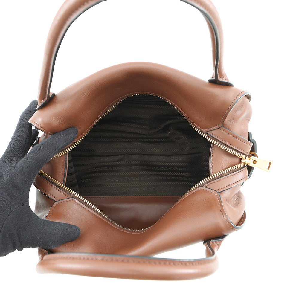 PRADA Bowling 2-way Handbag Brown/Multicolor1BB030 Leather PVC