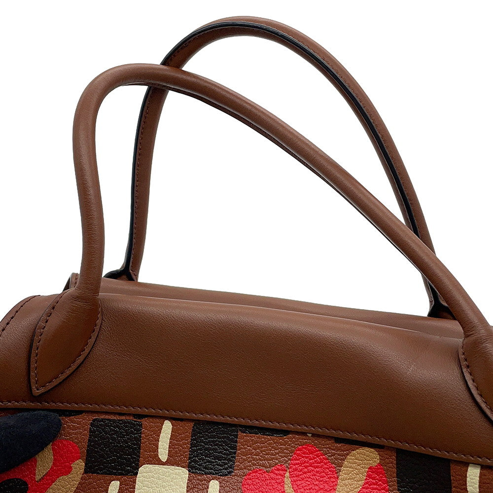 PRADA Bowling 2-way Handbag Brown/Multicolor1BB030 Leather PVC