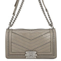 CHANEL Boy Chanel Studded ChainShoulder Bag MetalicGrayA67086 Vintage calf Size 25