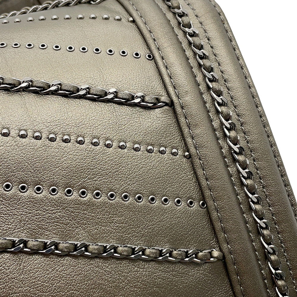 CHANEL Boy Chanel Studded ChainShoulder Bag MetalicGrayA67086 Vintage calf Size 25