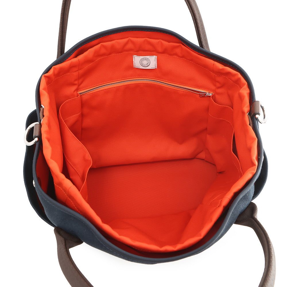 HERMES Bloom Sac de Pansage Navy/Feu Toile Chevrons Canvas