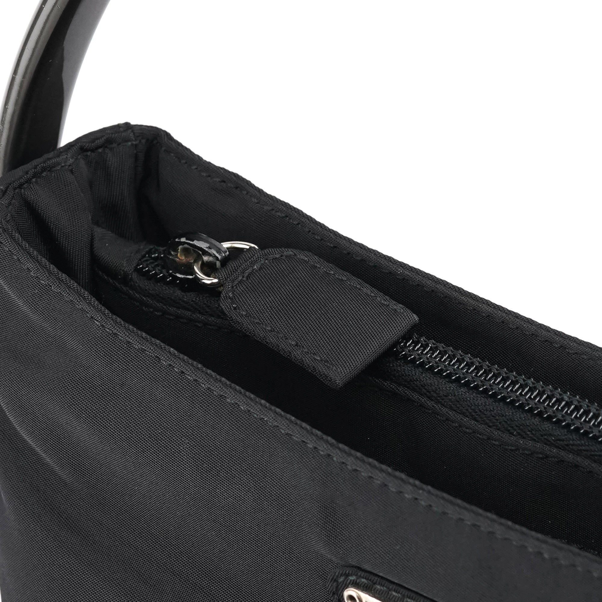 Black Tessuto Nylon Metal Hoop Handle Bag