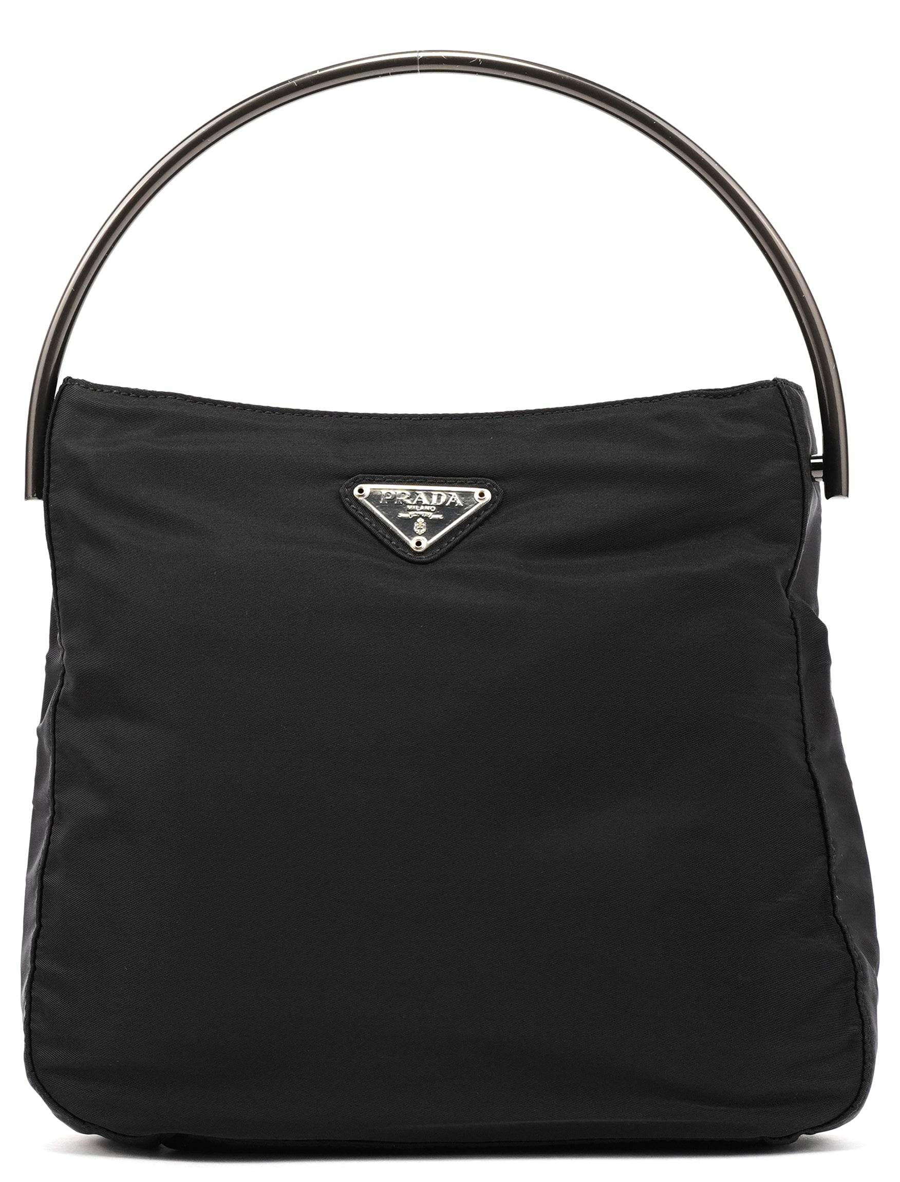 Black Tessuto Nylon Metal Hoop Handle Bag