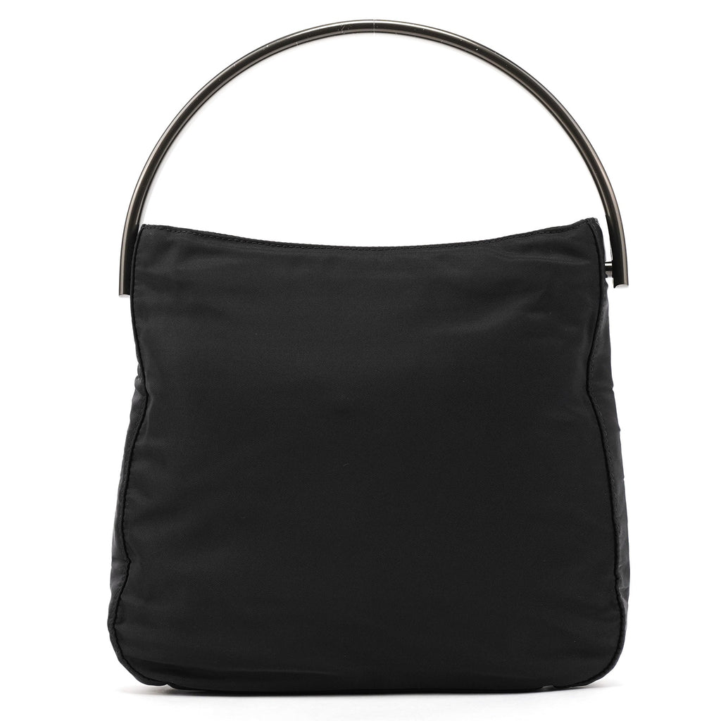 Black Tessuto Nylon Metal Hoop Handle Bag