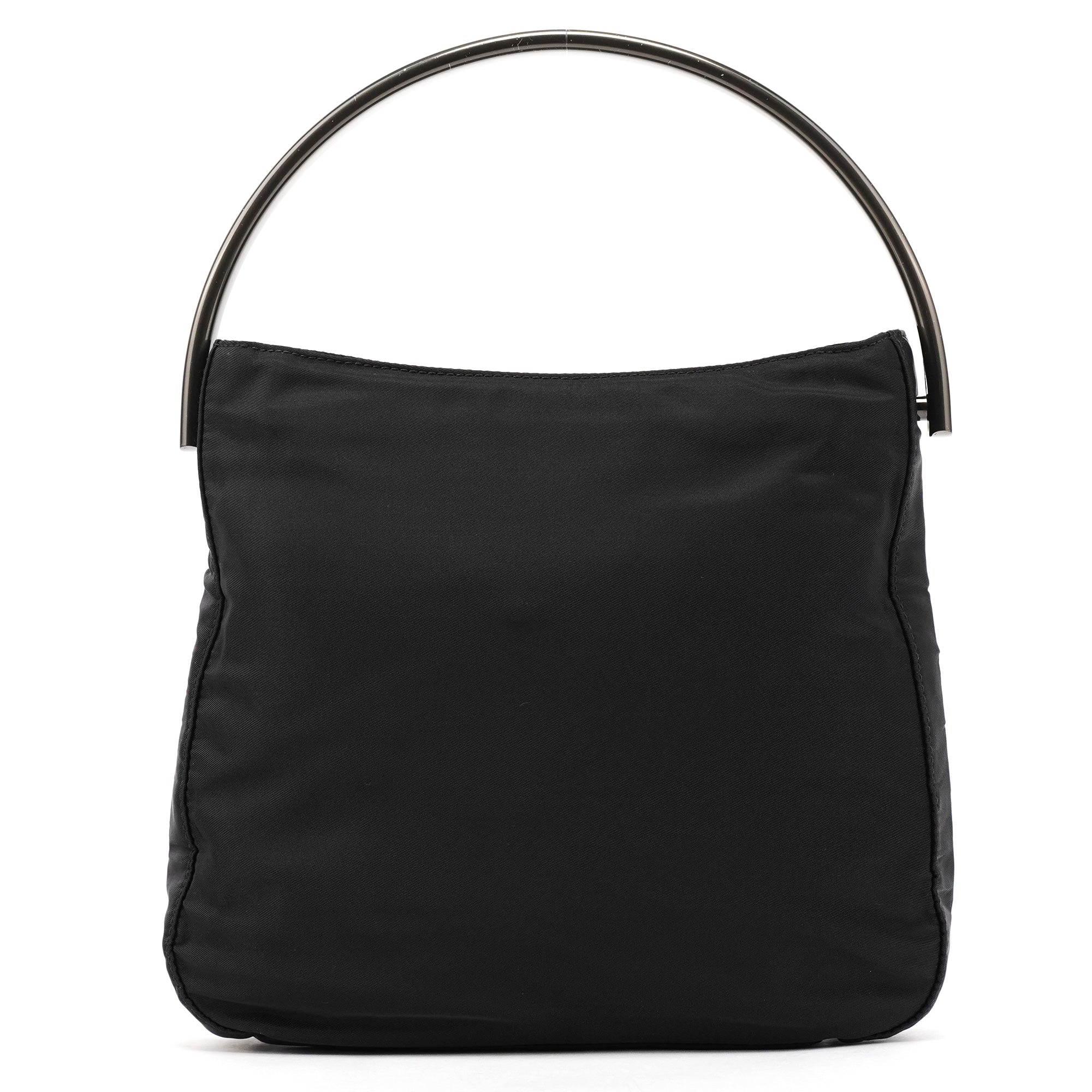 Black Tessuto Nylon Metal Hoop Handle Bag