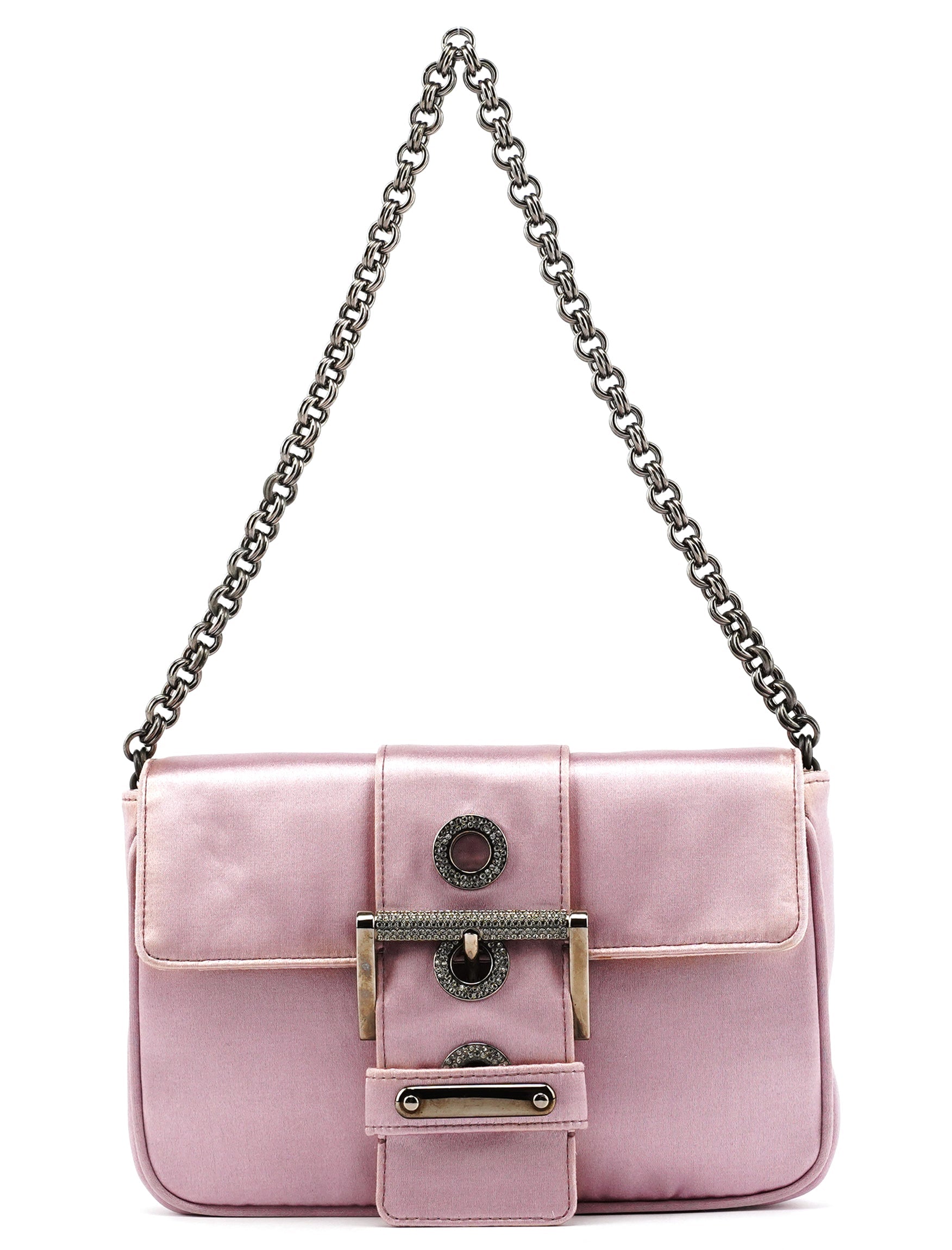 BR2765 Pink Satin Crystal Buckle Mini Bag