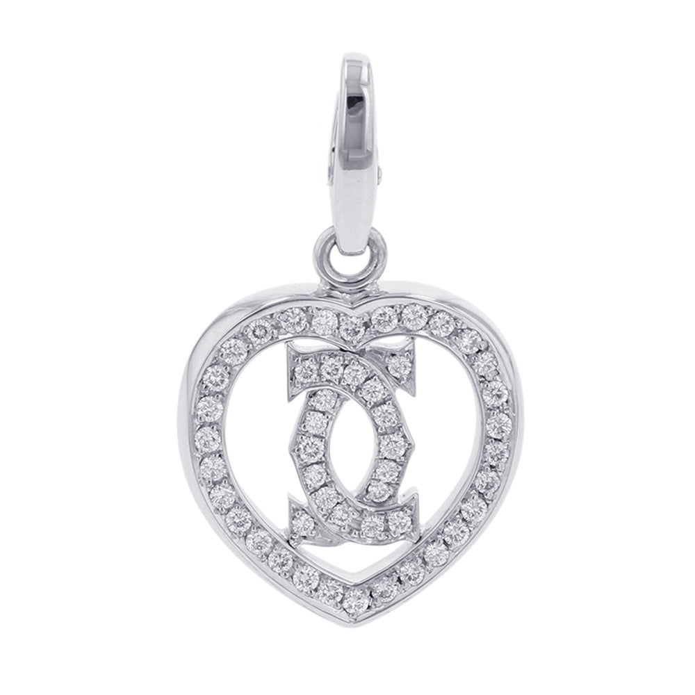 CARTIER 2C Heart Diamond Bag CharmB3015300 18K White Gold