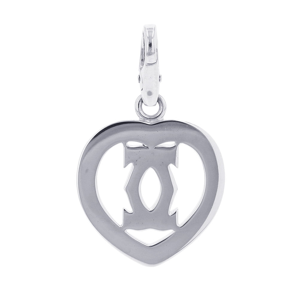 CARTIER 2C Heart Diamond Bag CharmB3015300 18K White Gold