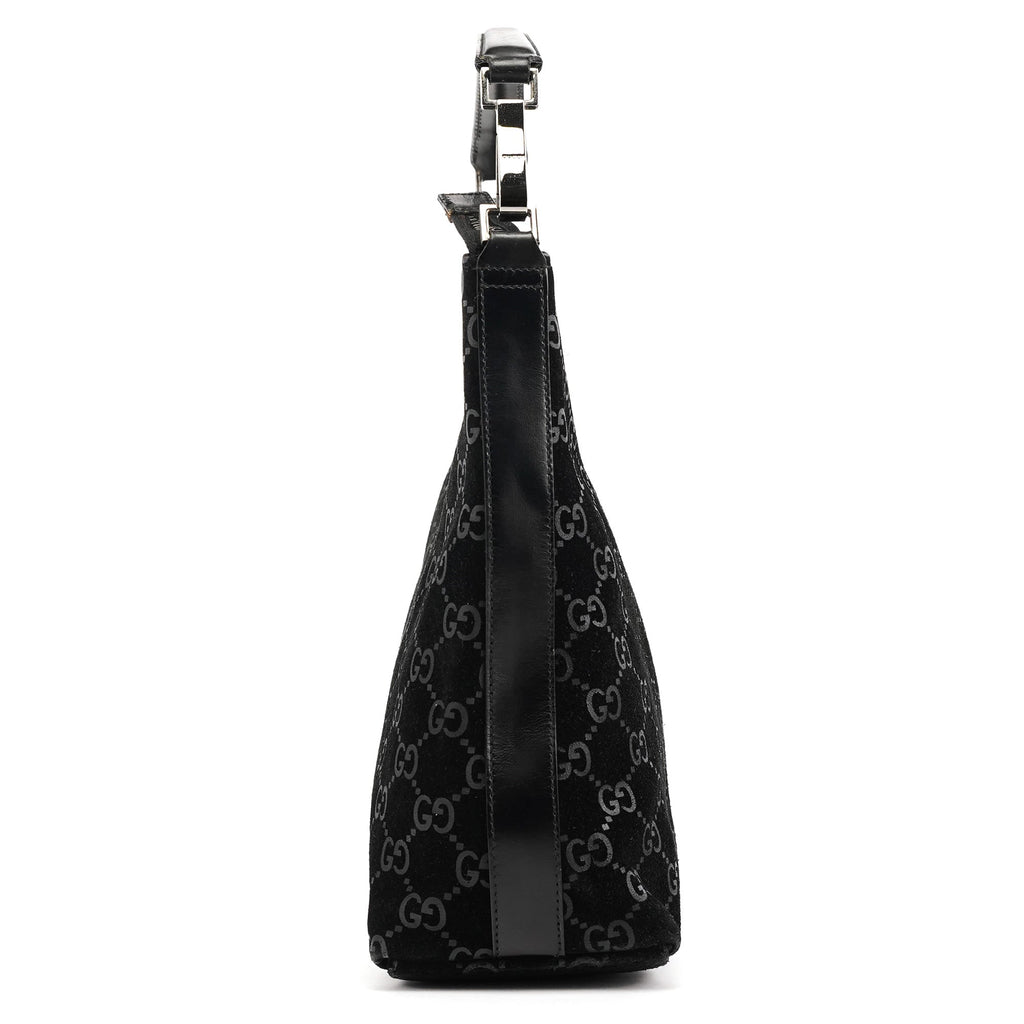 000 0602 Black GG Suede Shoulder Bag