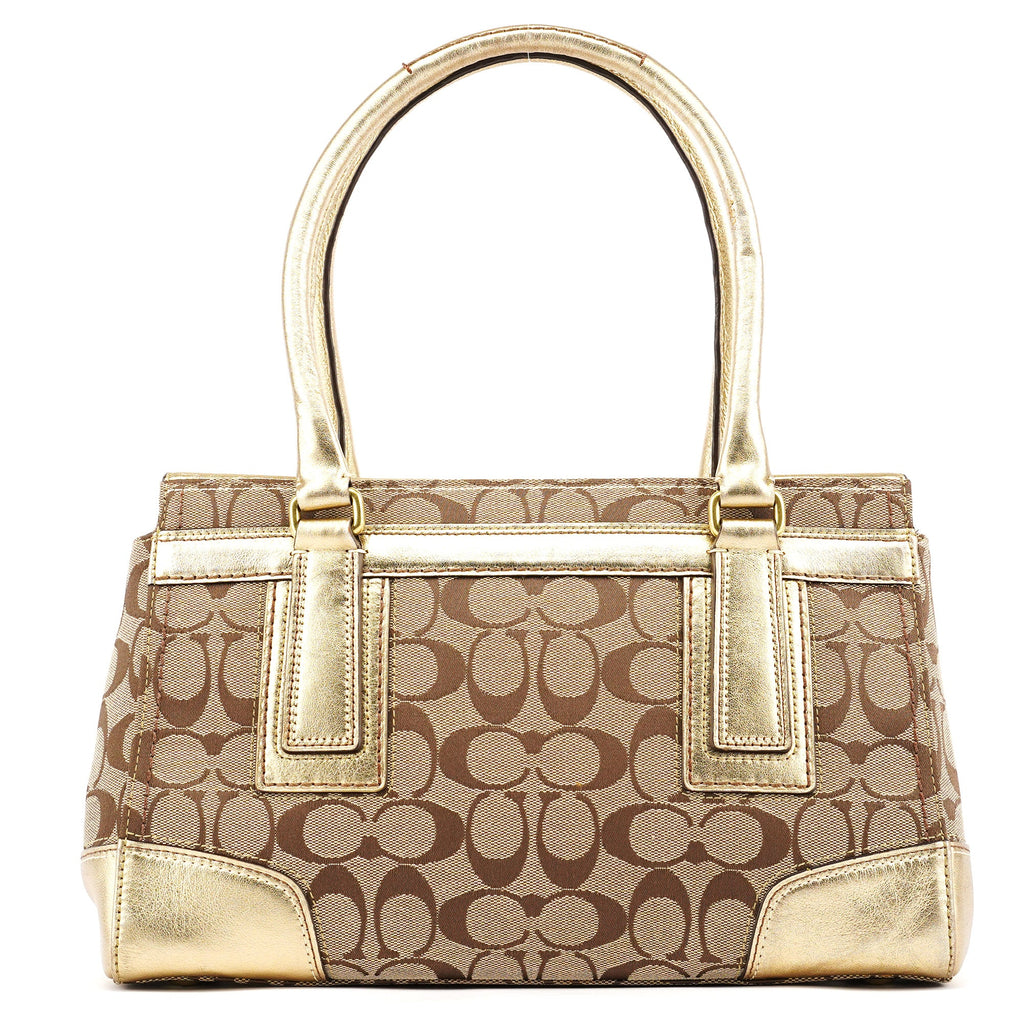 11062 Beige Gold Signature Turnlock Tote Bag