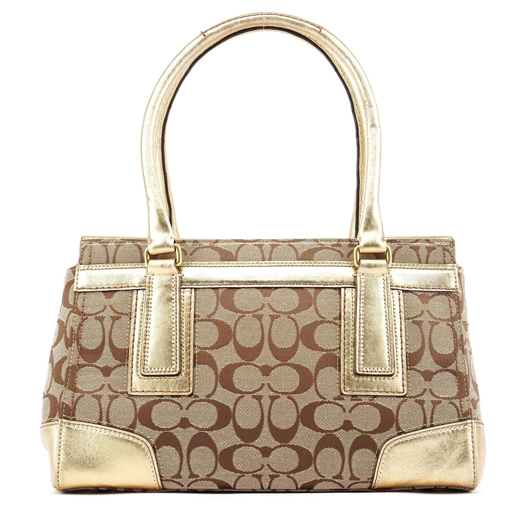 11062 Beige Gold Signature Turnlock Tote Bag
