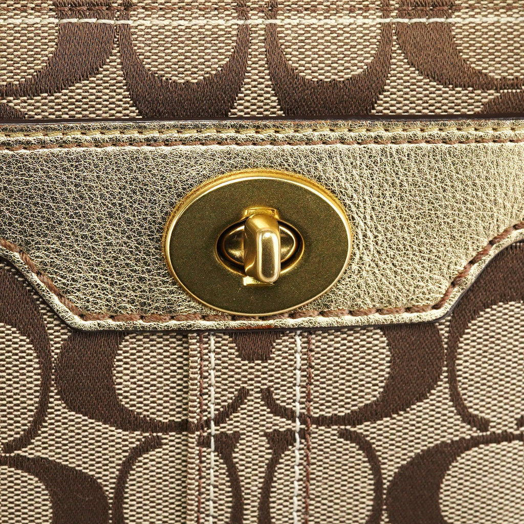 11062 Beige Gold Signature Turnlock Tote Bag