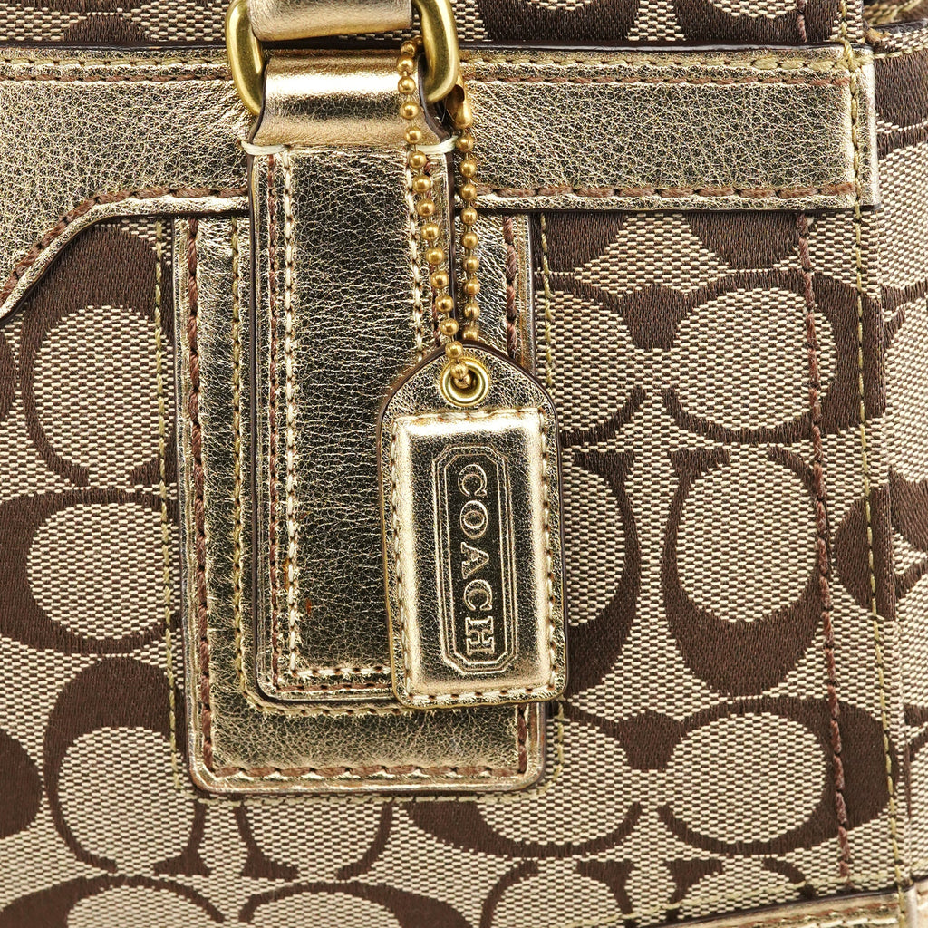 11062 Beige Gold Signature Turnlock Tote Bag