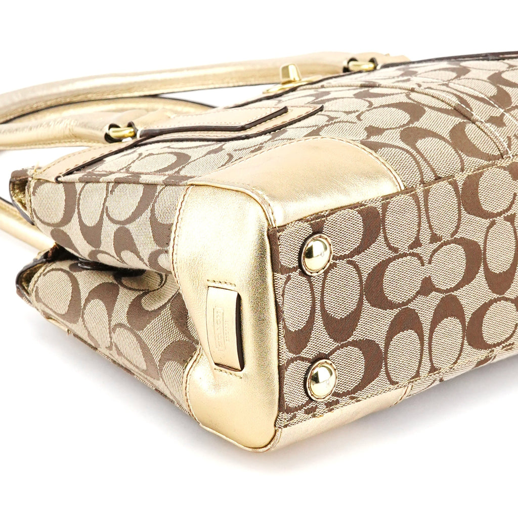 11062 Beige Gold Signature Turnlock Tote Bag
