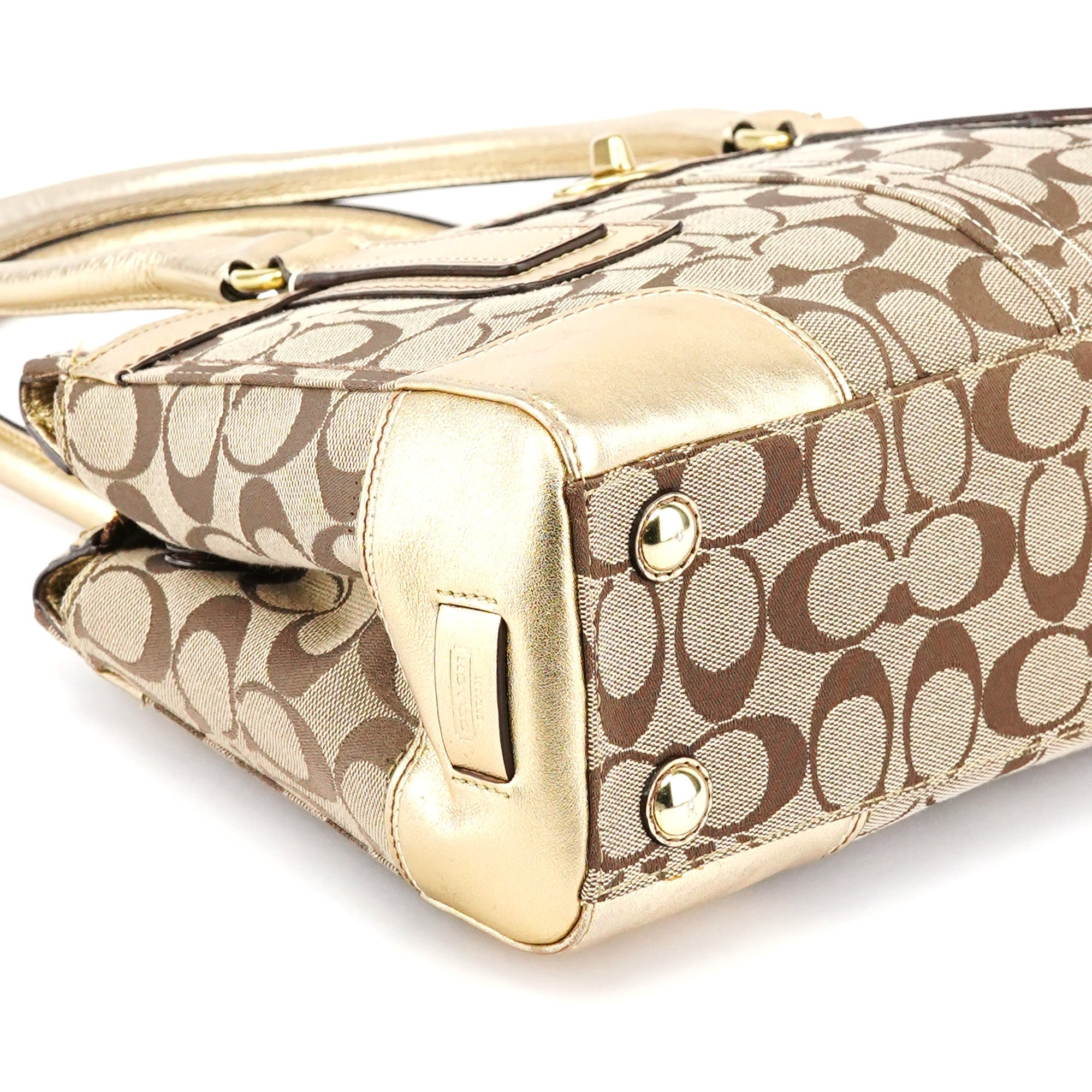 11062 Beige Gold Signature Turnlock Tote Bag