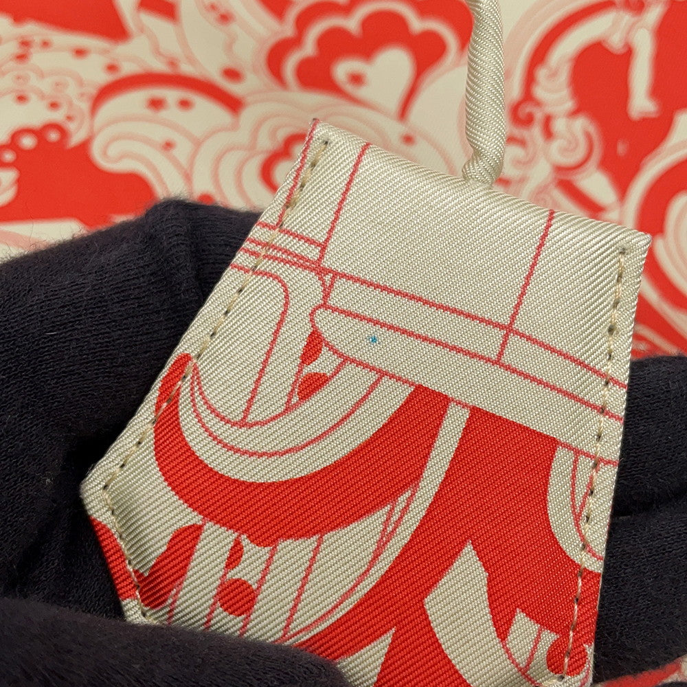 HERMES Silky City Fauve Le Righe Rainbow Orange Field Silk Swift Leather Size PM