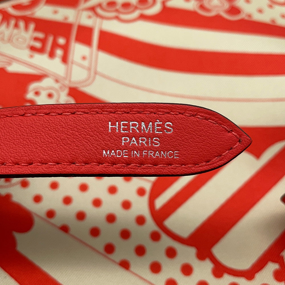 HERMES Silky City Fauve Le Righe Rainbow Orange Field Silk Swift Leather Size PM