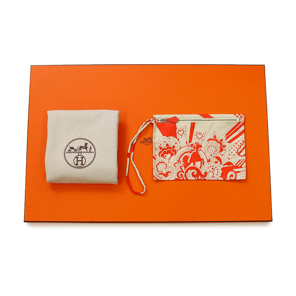 HERMES Silky City Fauve Le Righe Rainbow Orange Field Silk Swift Leather Size PM