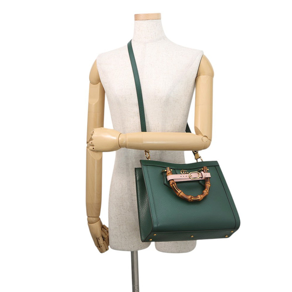 GUCCI Diana Bamboo 2-way Handbag Green702721 U3ZDT 3670 Leather Size Small