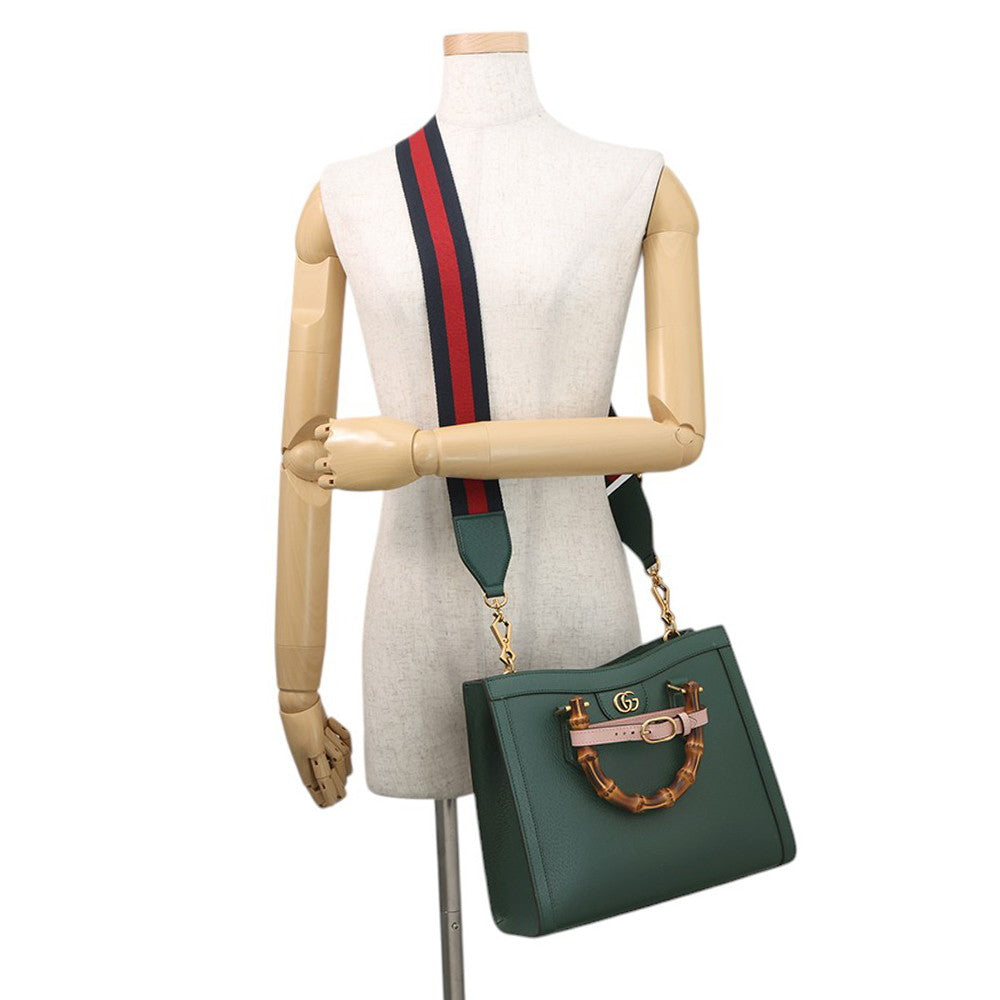 GUCCI Diana Bamboo 2-way Handbag Green702721 U3ZDT 3670 Leather Size Small