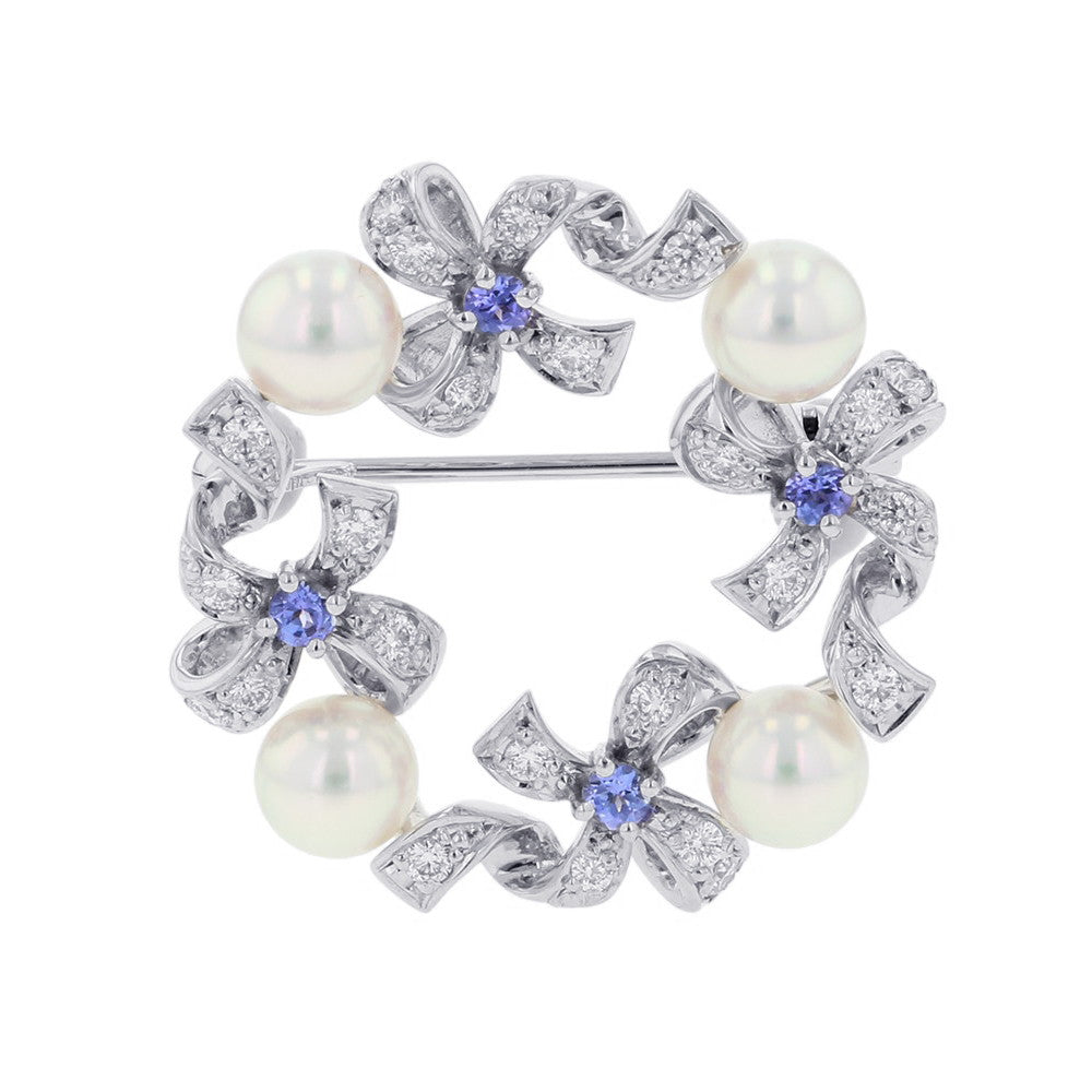 MIKIMOTO Ribbon Wreath BroochPB-20151LU 18K White Gold