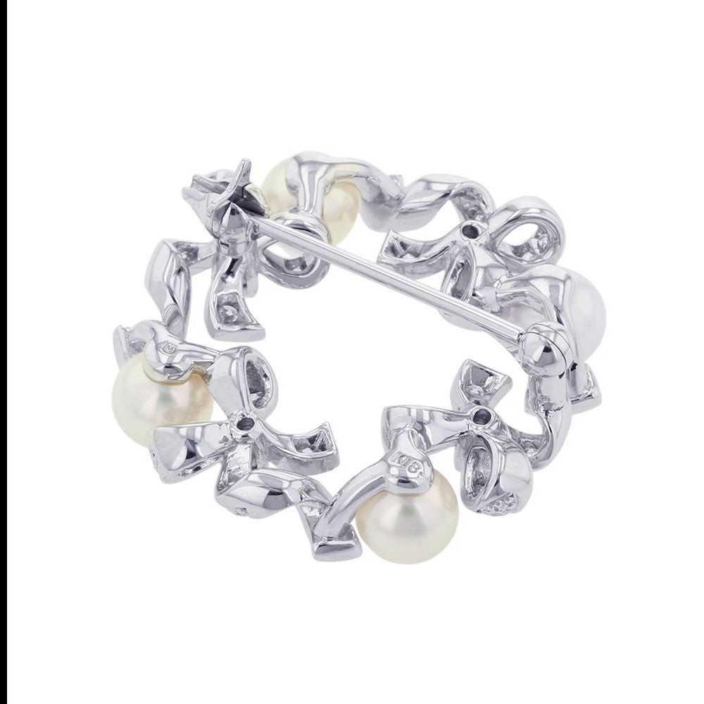 MIKIMOTO Ribbon Wreath BroochPB-20151LU 18K White Gold