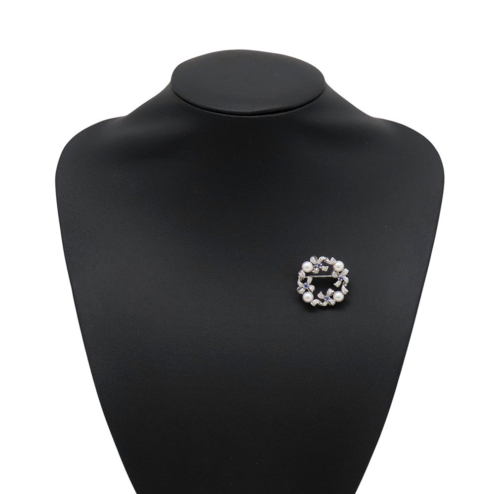 MIKIMOTO Ribbon Wreath BroochPB-20151LU 18K White Gold