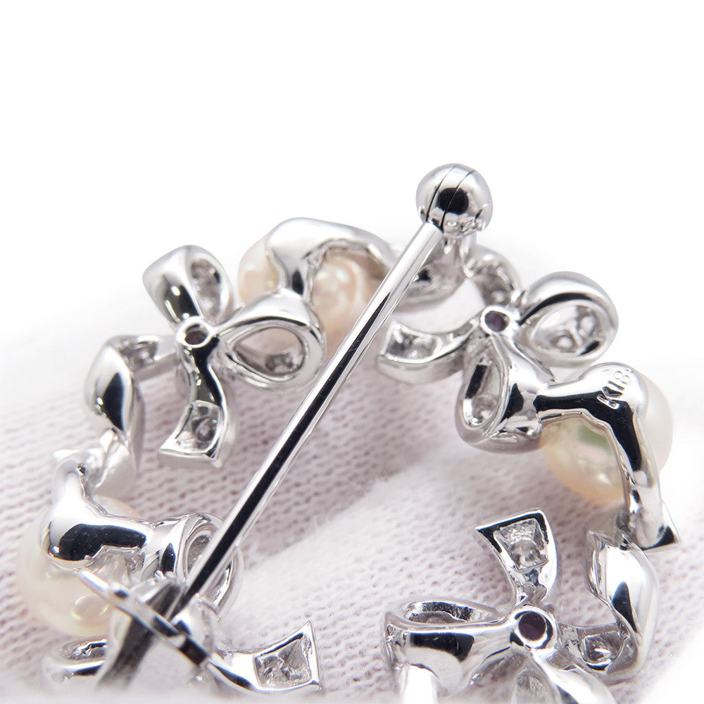 MIKIMOTO Ribbon Wreath BroochPB-20151LU 18K White Gold