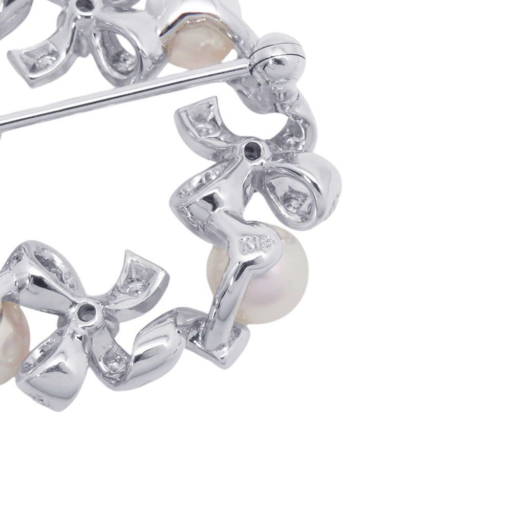 MIKIMOTO Ribbon Wreath BroochPB-20151LU 18K White Gold