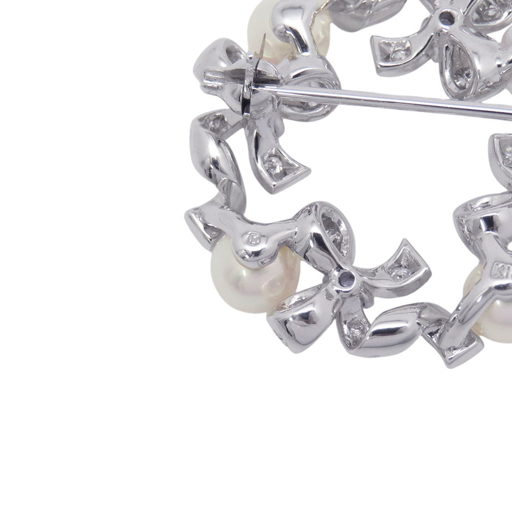 MIKIMOTO Ribbon Wreath BroochPB-20151LU 18K White Gold