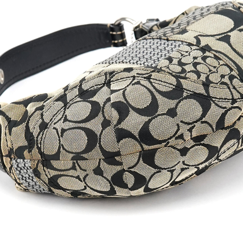 Grey Black Signature Canvas Patchwork Shoulder Bag