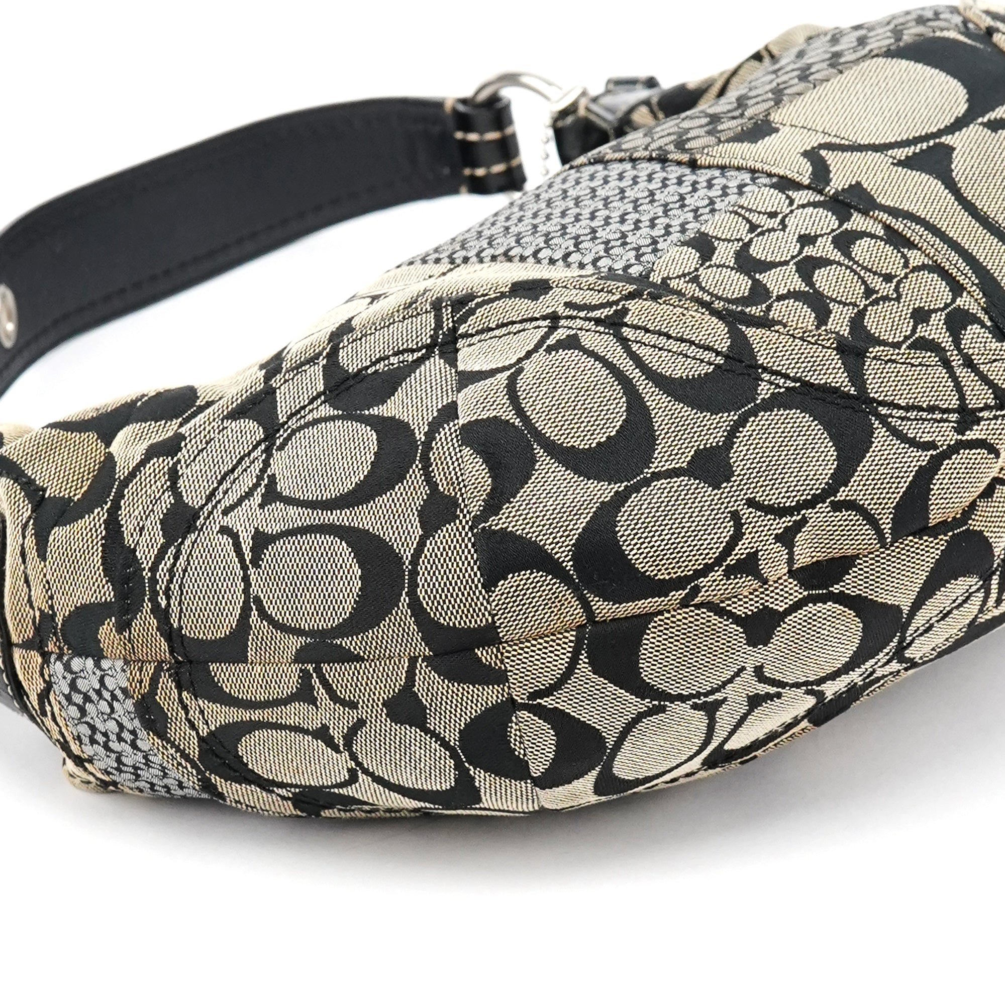 Grey Black Signature Canvas Patchwork Shoulder Bag
