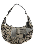Grey Black Signature Canvas Patchwork Shoulder Bag