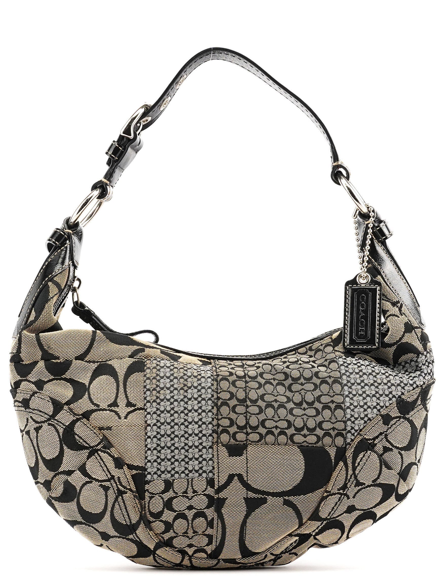Grey Black Signature Canvas Patchwork Shoulder Bag