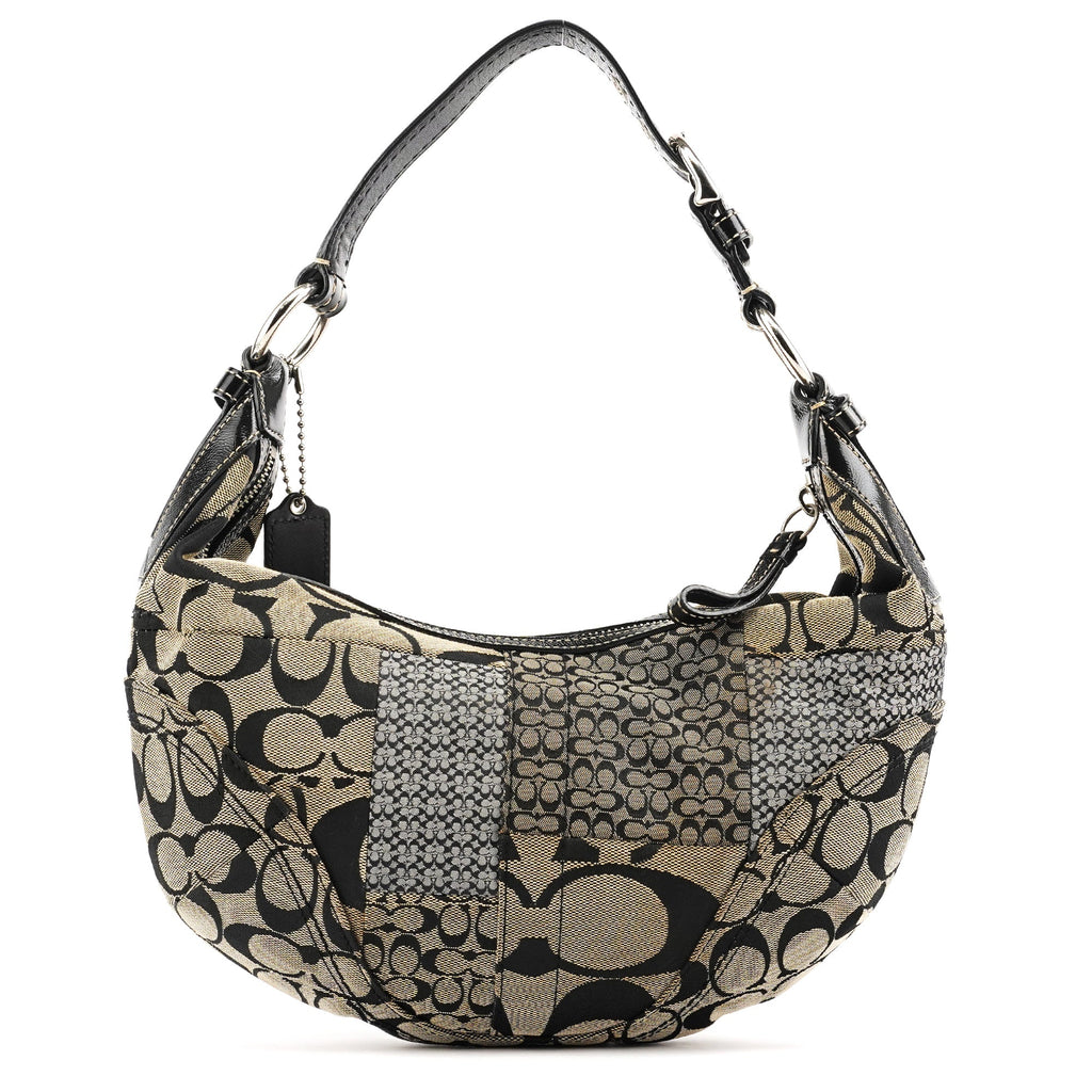 Grey Black Signature Canvas Patchwork Shoulder Bag